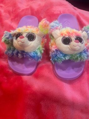 Ty Kids Rainbow Plush Bear Slide Sandals - Purple